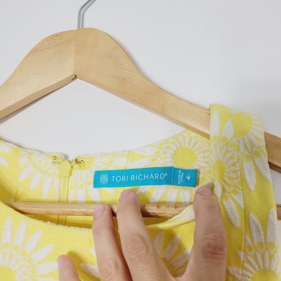 Tori Richard Yellow White Floral Fit & Flare Mini Dress Pocket Cotton Blend Sz 4 - Picture 8 of 13